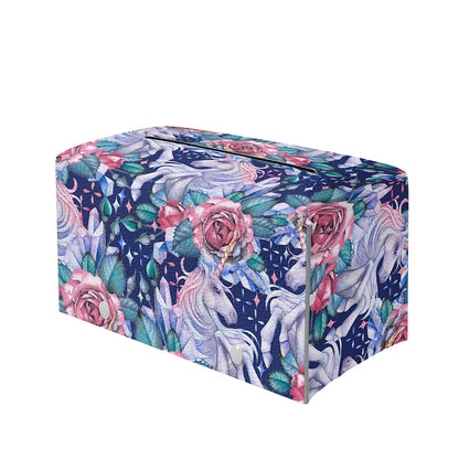 Blue Fairy Rose Unicorn Pattern Print Leather Tissue Box Cover