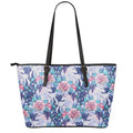 Blue Fairy Rose Unicorn Pattern Print Leather Tote Bag With Zipper
