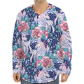 Blue Fairy Rose Unicorn Pattern Print Long Sleeve Baseball Jersey