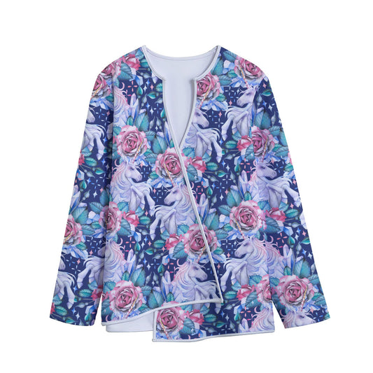 Blue Fairy Rose Unicorn Pattern Print Long Sleeve Short Coat