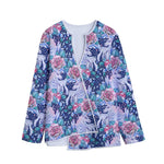 Blue Fairy Rose Unicorn Pattern Print Long Sleeve Short Coat