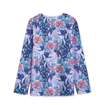 Blue Fairy Rose Unicorn Pattern Print Long Sleeve Short Coat