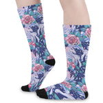 Blue Fairy Rose Unicorn Pattern Print Long Socks