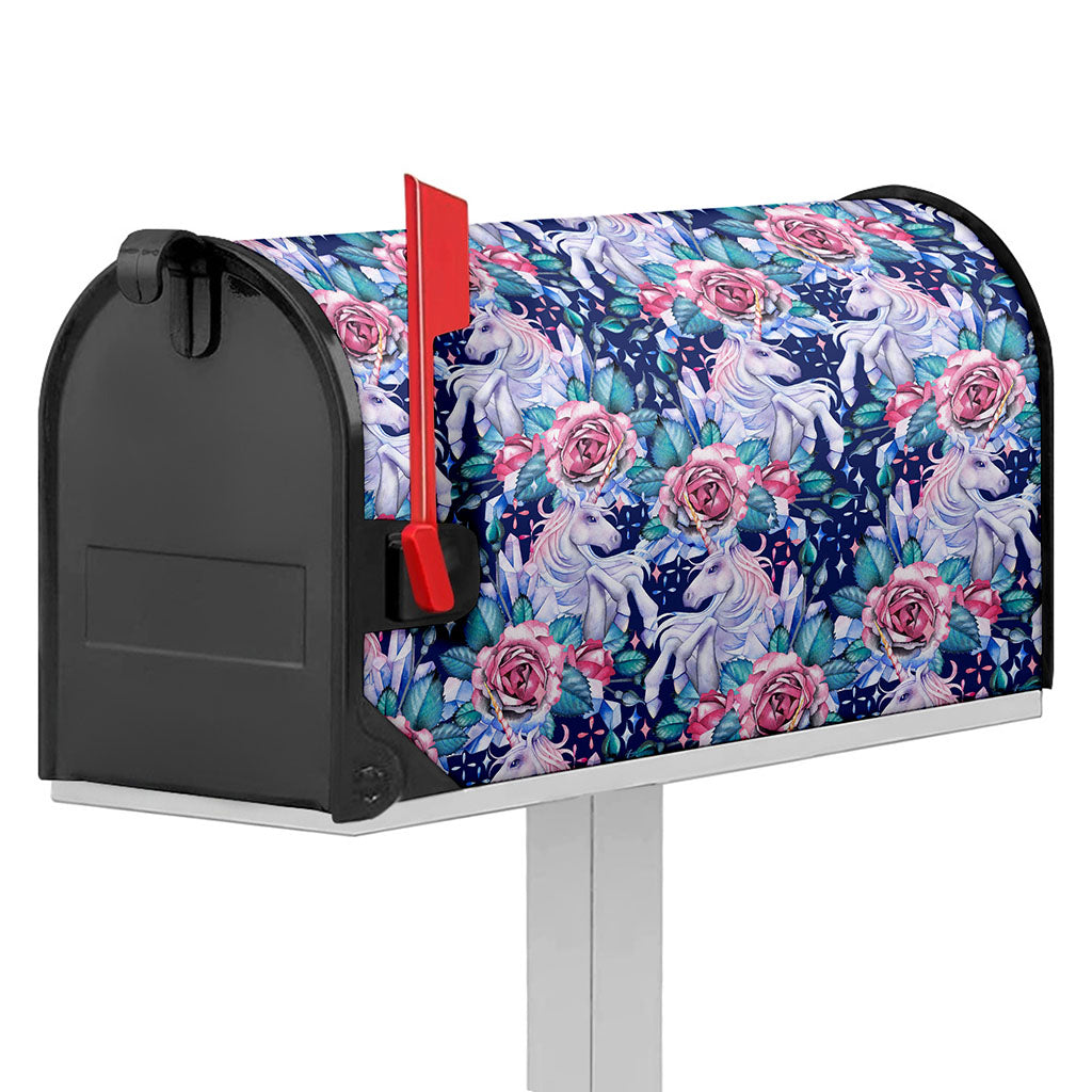 Blue Fairy Rose Unicorn Pattern Print Mailbox Cover