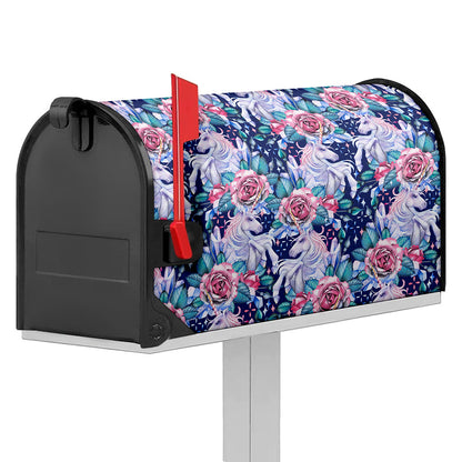 Blue Fairy Rose Unicorn Pattern Print Mailbox Cover