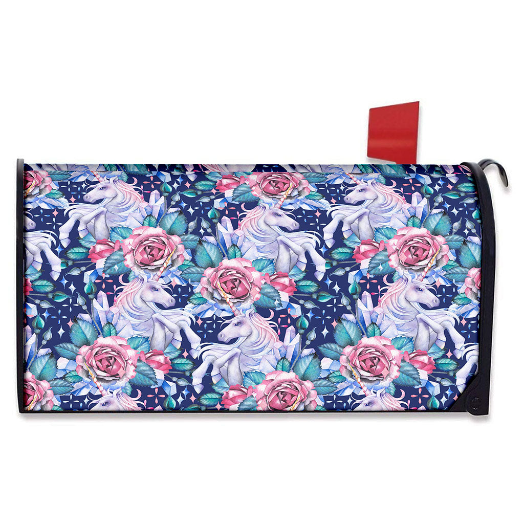 Blue Fairy Rose Unicorn Pattern Print Mailbox Cover
