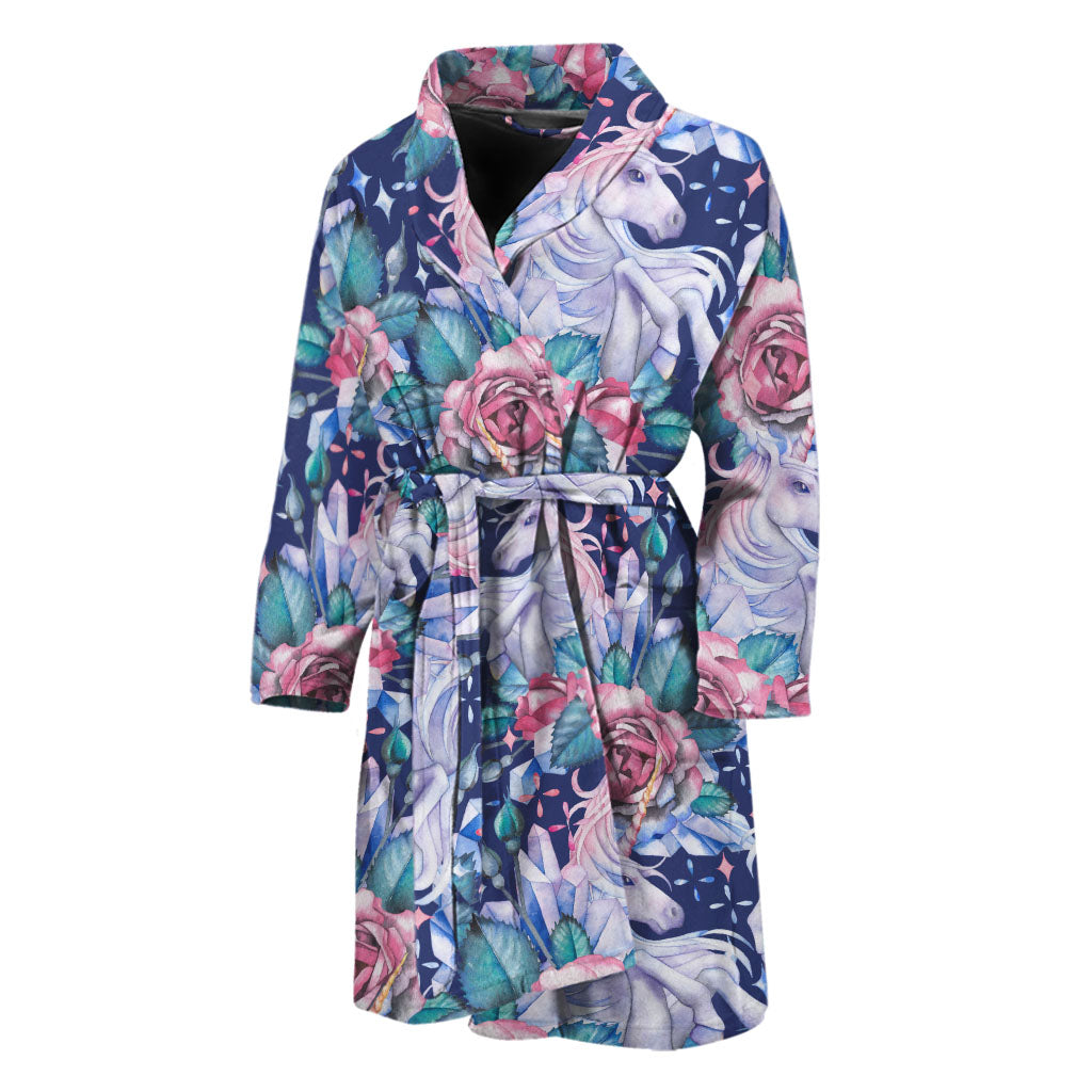 Blue Fairy Rose Unicorn Pattern Print Men's Bathrobe