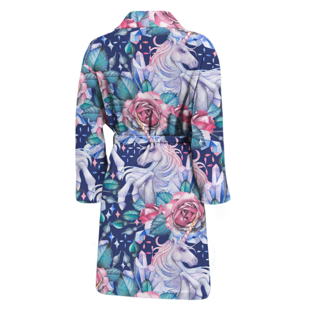 Blue Fairy Rose Unicorn Pattern Print Men's Bathrobe