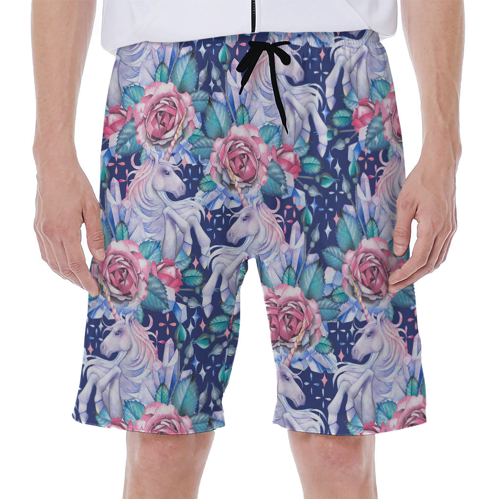 Blue Fairy Rose Unicorn Pattern Print Men's Beach Shorts