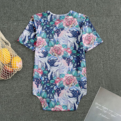 Blue Fairy Rose Unicorn Pattern Print Men's Bodysuit