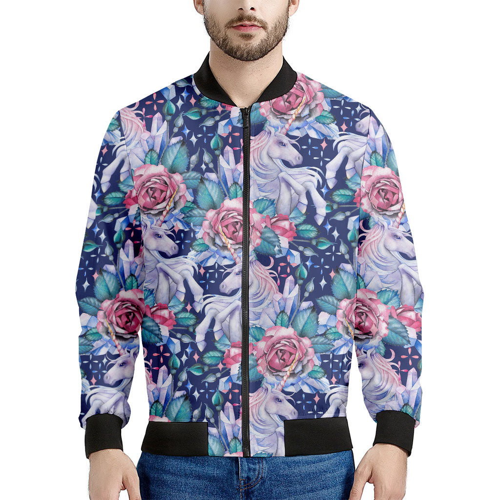 Blue Fairy Rose Unicorn Pattern Print Men's Bomber Jacket