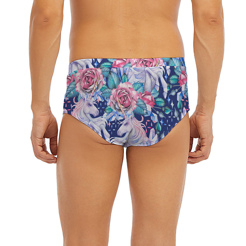 Blue Fairy Rose Unicorn Pattern Print Men's Briefs