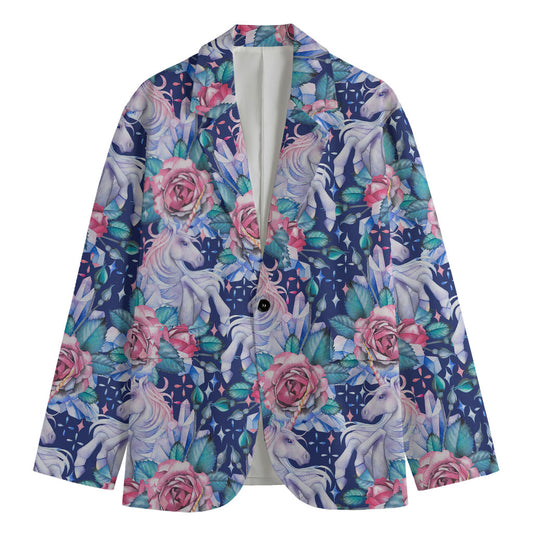 Blue Fairy Rose Unicorn Pattern Print Men's Cotton Blazer