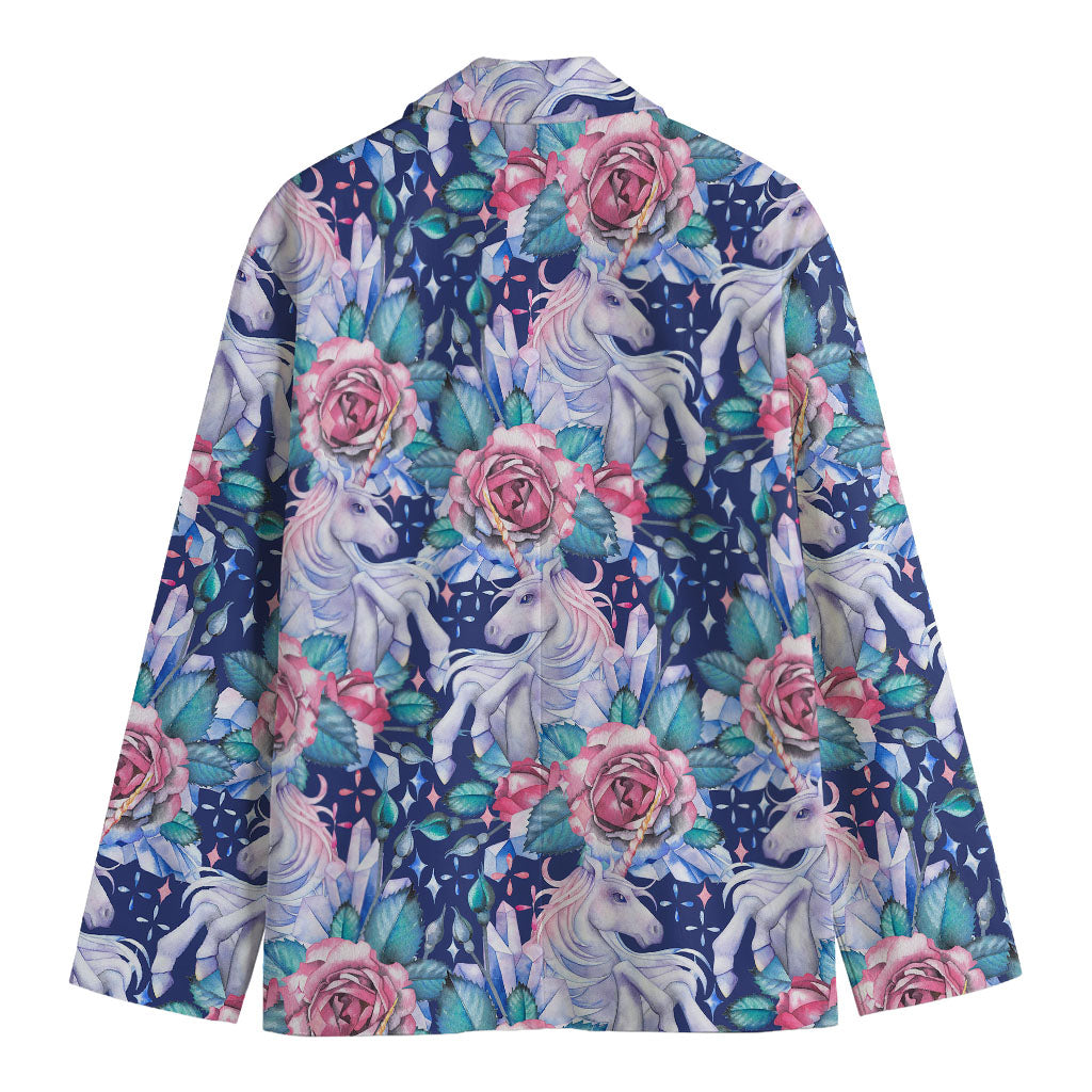 Blue Fairy Rose Unicorn Pattern Print Men's Cotton Blazer