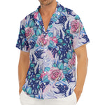 Blue Fairy Rose Unicorn Pattern Print Men's Deep V-Neck Shirt