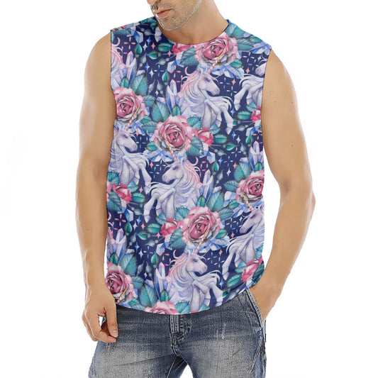 Blue Fairy Rose Unicorn Pattern Print Men's Fitness Tank Top