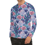 Blue Fairy Rose Unicorn Pattern Print Men's Long Sleeve Rash Guard