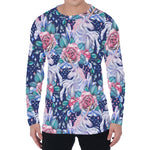 Blue Fairy Rose Unicorn Pattern Print Men's Long Sleeve T-Shirt
