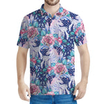 Blue Fairy Rose Unicorn Pattern Print Men's Polo Shirt