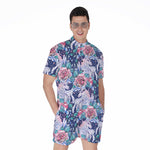 Blue Fairy Rose Unicorn Pattern Print Men's Rompers