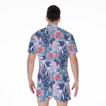 Blue Fairy Rose Unicorn Pattern Print Men's Rompers