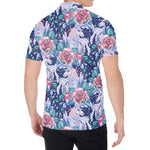 Blue Fairy Rose Unicorn Pattern Print Men's Shirt