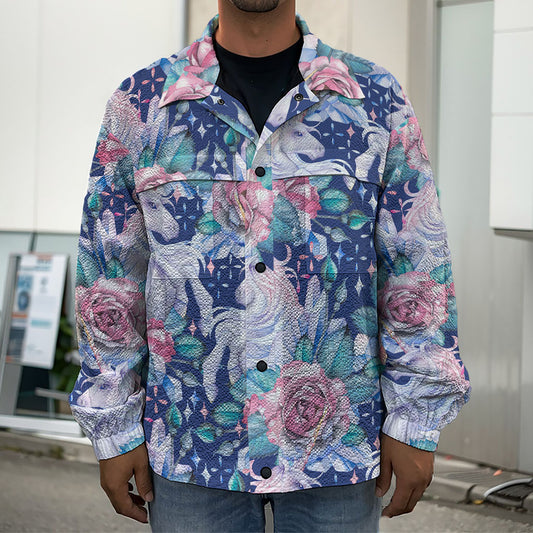 Blue Fairy Rose Unicorn Pattern Print Men's Shirt Jacket