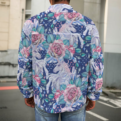 Blue Fairy Rose Unicorn Pattern Print Men's Shirt Jacket