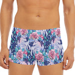Blue Fairy Rose Unicorn Pattern Print Men's Short Boxer Briefs
