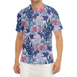 Blue Fairy Rose Unicorn Pattern Print Men's Short Sleeve Rash Guard