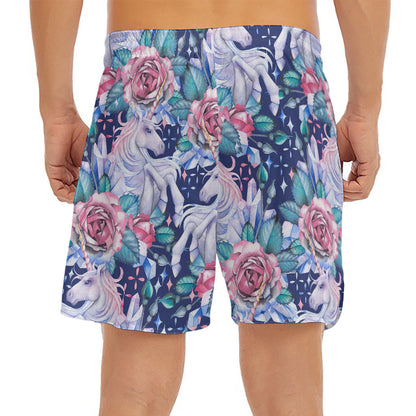 Blue Fairy Rose Unicorn Pattern Print Men's Split Running Shorts