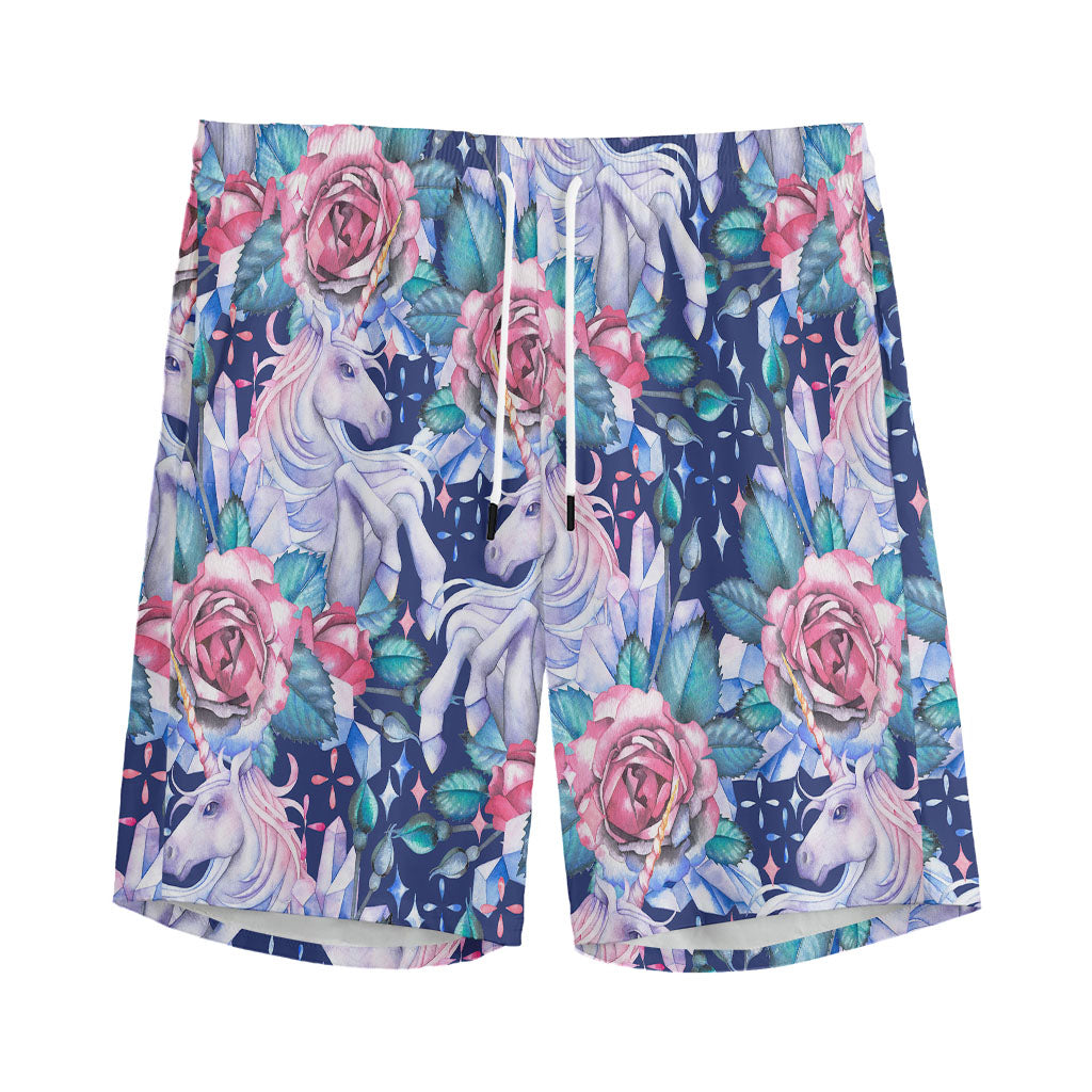 Blue Fairy Rose Unicorn Pattern Print Men's Sports Shorts