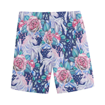 Blue Fairy Rose Unicorn Pattern Print Men's Sports Shorts