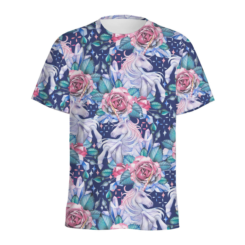 Blue Fairy Rose Unicorn Pattern Print Men's Sports T-Shirt