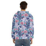 Blue Fairy Rose Unicorn Pattern Print Men's Velvet Pullover Hoodie