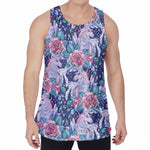 Blue Fairy Rose Unicorn Pattern Print Men's Velvet Tank Top