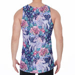 Blue Fairy Rose Unicorn Pattern Print Men's Velvet Tank Top