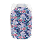 Blue Fairy Rose Unicorn Pattern Print Mesh Laundry Hamper