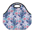 Blue Fairy Rose Unicorn Pattern Print Neoprene Lunch Bag