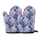 Blue Fairy Rose Unicorn Pattern Print Oven Mitts