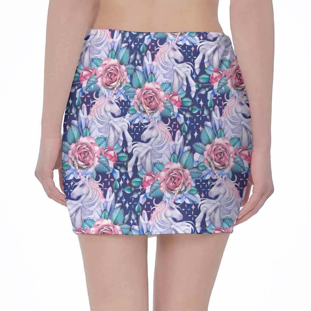 Blue Fairy Rose Unicorn Pattern Print Pencil Mini Skirt