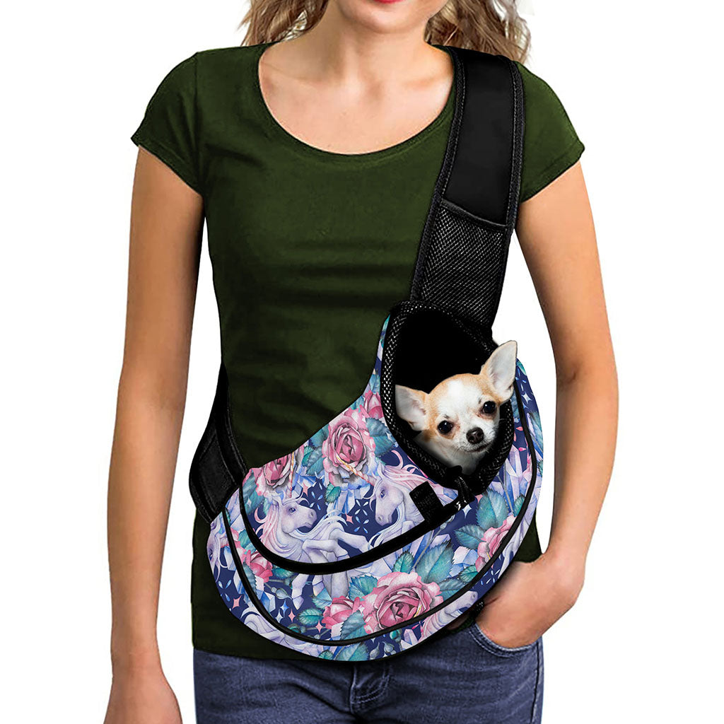 Blue Fairy Rose Unicorn Pattern Print Pet Sling Carrier