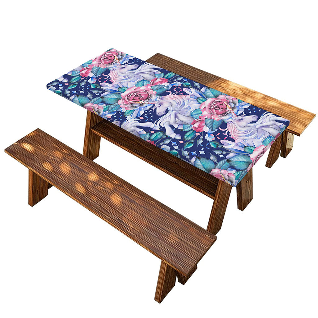 Blue Fairy Rose Unicorn Pattern Print Picnic Table Cover