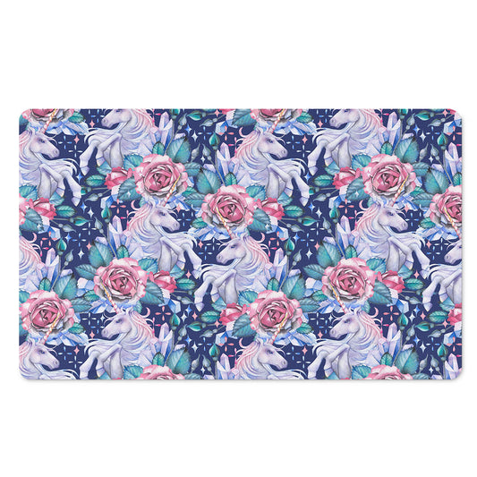 Blue Fairy Rose Unicorn Pattern Print Polyester Doormat