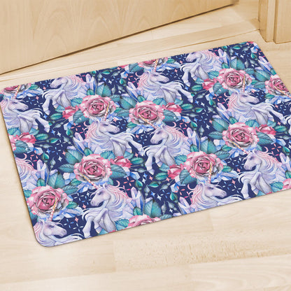 Blue Fairy Rose Unicorn Pattern Print Polyester Doormat