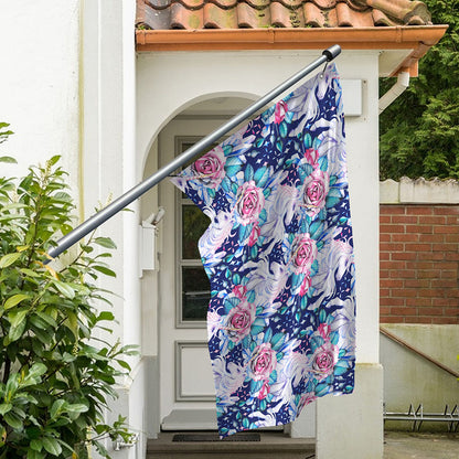 Blue Fairy Rose Unicorn Pattern Print Polyester Flag