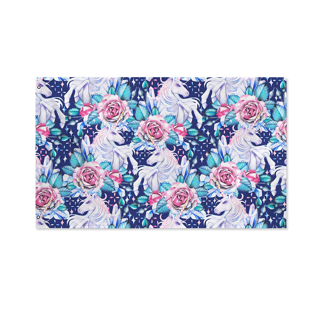 Blue Fairy Rose Unicorn Pattern Print Polyester Flag