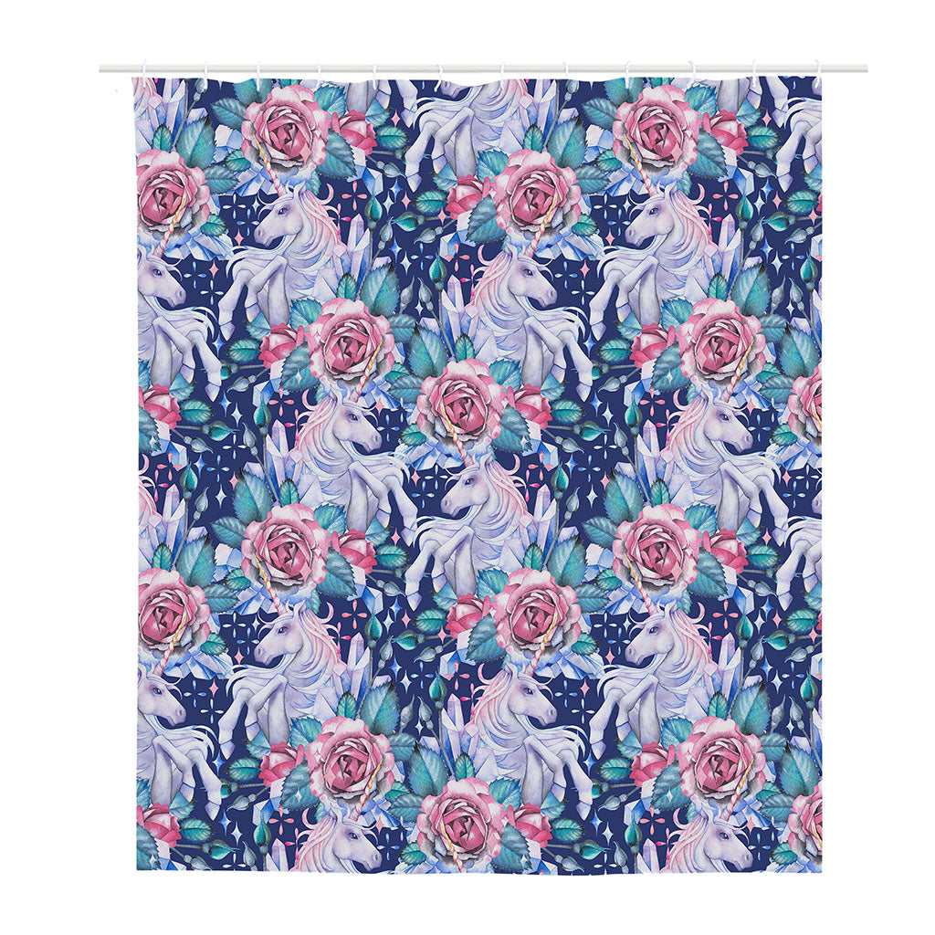 Blue Fairy Rose Unicorn Pattern Print Polyester Shower Curtain