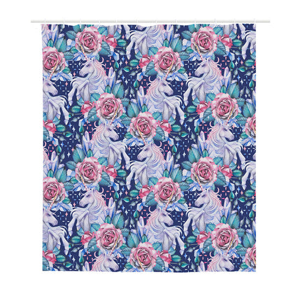 Blue Fairy Rose Unicorn Pattern Print Polyester Shower Curtain