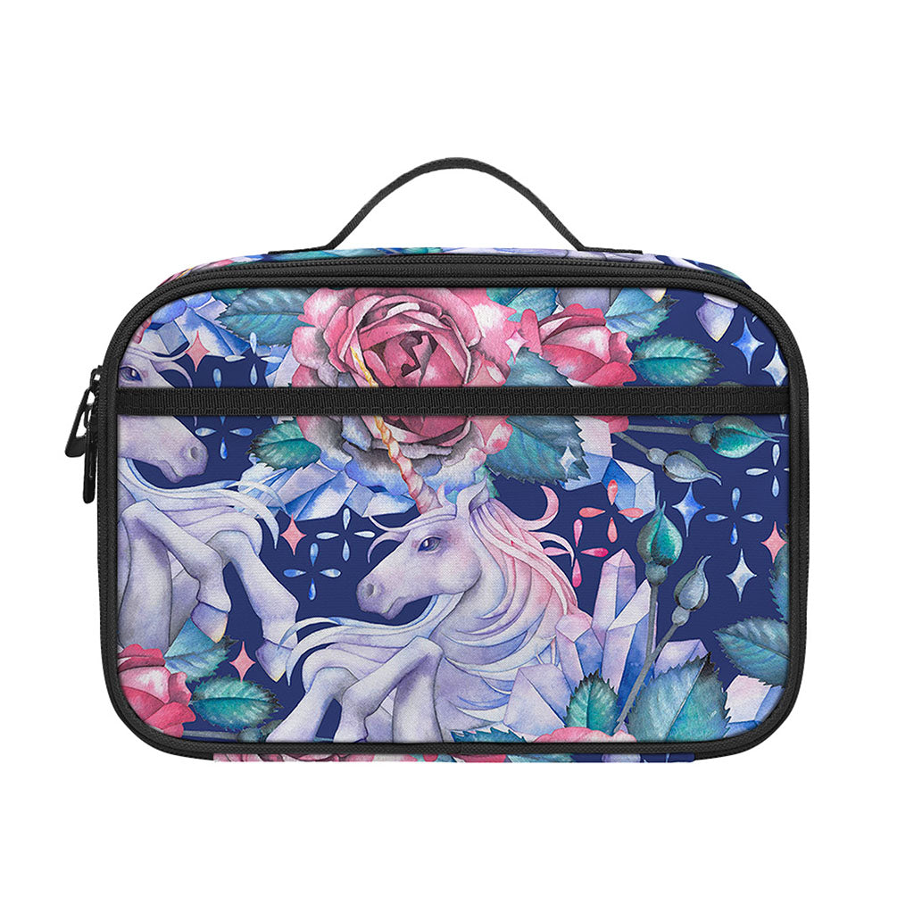 Blue Fairy Rose Unicorn Pattern Print Portable Lunch Bag